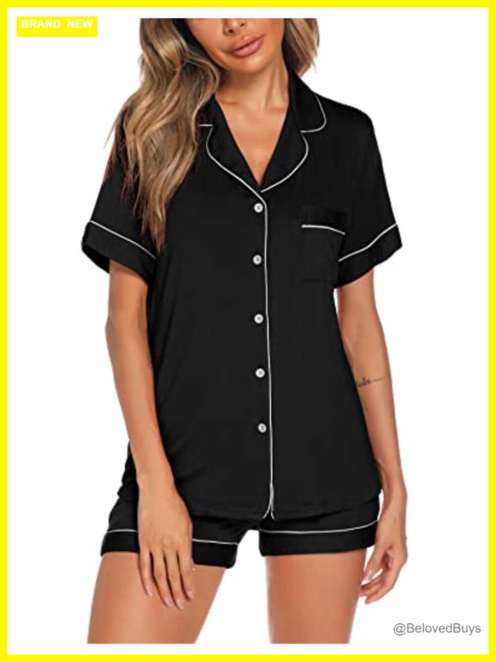 Button Down Pajama Set Short Sleeve Knit Sleepwear 2 Piece PJs